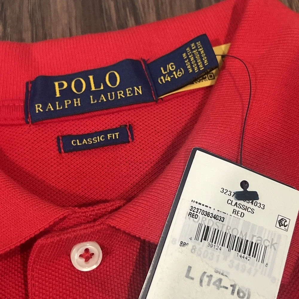 Polo Ralph Lauren Kids Long Sleeve Classic Red Mesh Polo Shirt Size L (14-16)